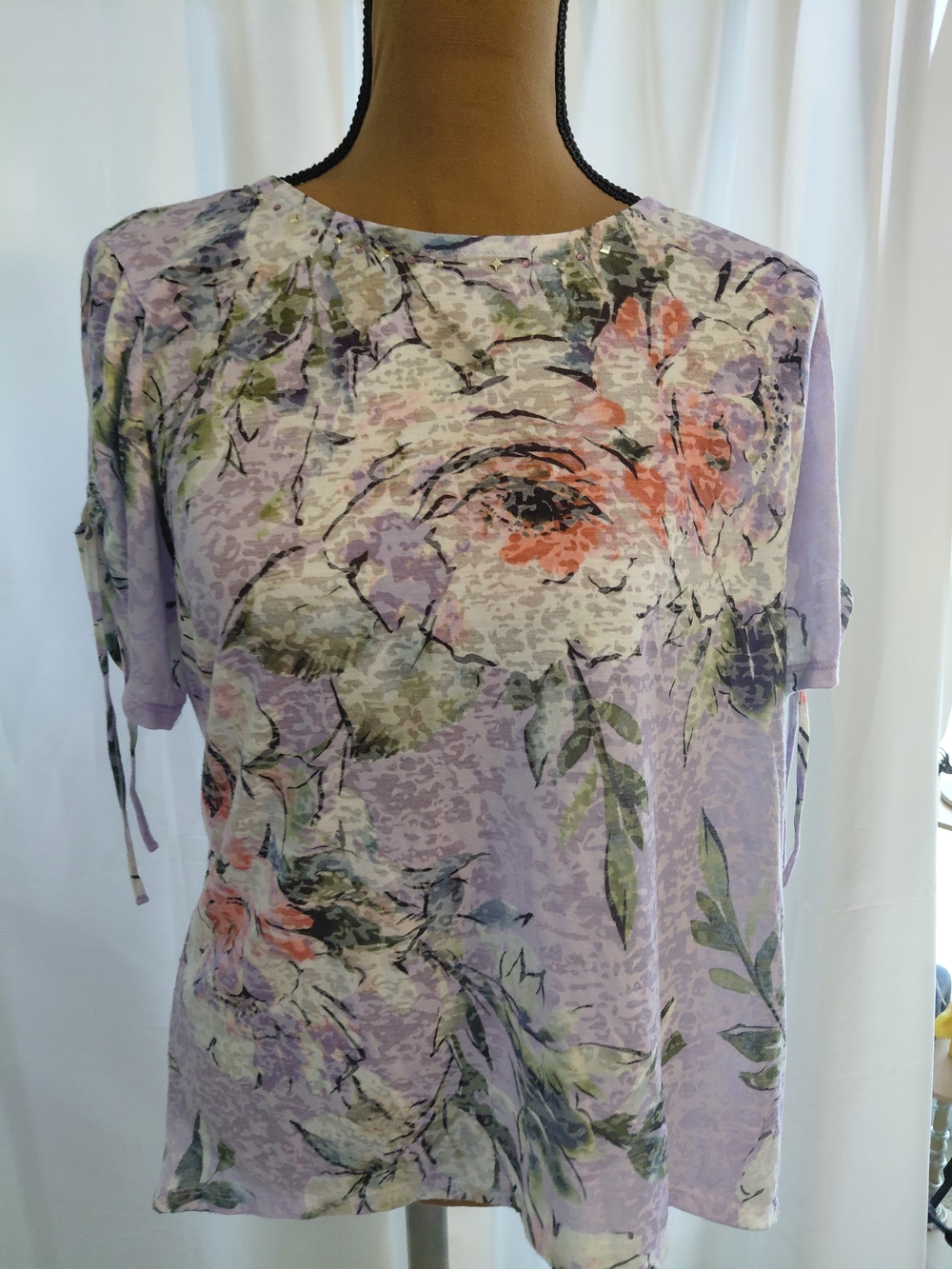 Alfred Dunner Lilac Floral Short Sleeve Top